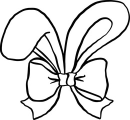 Coquette Easter Bunny Ears with Bow Outline Doodle