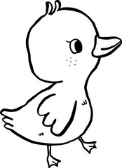 Cute Baby Chicken Cartoon Outline Doodle