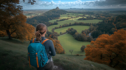 Fototapeta premium Photo Autumn Hike Valley Scenic Landscape Nature Travel Outdoor Adventure