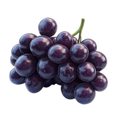 This image features a detailed close-up of a cluster of juicy, ripe, dark purple grapes isolated on transparent background.