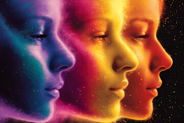 Obraz premium Illustration Abstract Faces Colorful Spectrum Space Dust