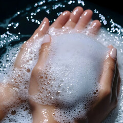Fototapeta premium Photo - Hands, Soap, Lather, Bubbles, Water, Hygiene, Clean, Wash, Skin, Care, Spa
