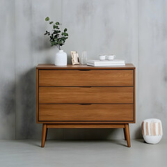 Photo Modern Wooden Dresser, Home Decor, Interior Design, Minimalist Style