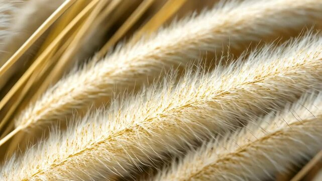 Golden grass sways gently in the warm sunlight during the late afternoon hours in a peaceful natural setting