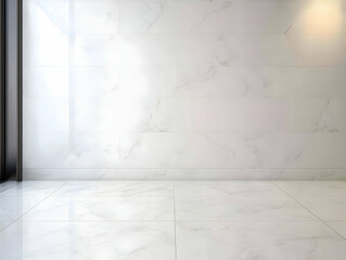 Illustration Background - White Marble Tiles Wall and Floor, Empty Room with Window Light