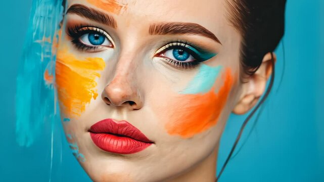 Artistic Illustration of Facial Paralysis with Vibrant Colors and Expressive Details Highlighting Beauty and Emotion in a Colorful Abstract Conceptual Portrait for Awareness and Empowerment