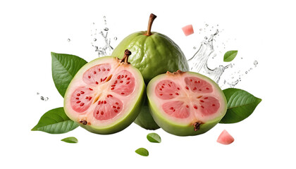 Guava with half slices falling or floating png