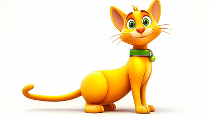 Obraz premium 3D Illustration Cute Cartoon Cat with Green Collar