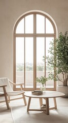 Cozy minimalist scandinavian living room with natural light