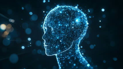 Human head silhouette made of circuit boards