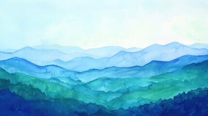Fototapeta premium Serene Watercolor Landscape of Rolling Hills and Distant Mountains