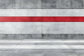 Fototapeta premium Abstract Background - Concrete Wall with Red Stripe and Floor Tiles