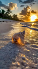 Obraz premium Photo Seashell Sunrise Beach Ocean Tropical Sunset Sand Nature Coast Seashore