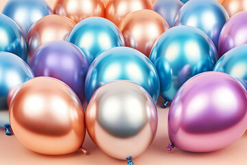 3D Illustration Shiny Balloons, Blue, Pink, Orange, Decoration
