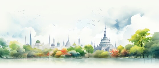Watercolor Landscape for World Tourism Day Celebration