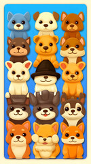 Obraz premium Illustration Cute Dogs Puppies Pets Adorable Animals Canine Furry Playful Happy