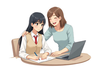Obraz premium Loving young adult female child congratulate excited elderly mother with birthday anniversary at home. Smiling caring grownup millennial daughter present gift flowers to old mom. Generative ai