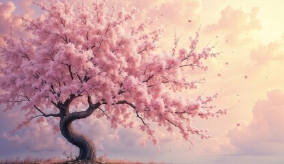 impressionist depicting cherry trees using vibrant pink brush strokes