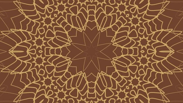 Islamic-mandala -kaleidoscope-Hypnotic animation with a brown and gold mandala pattern.