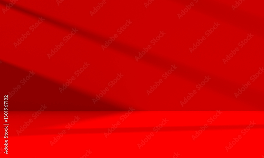 Wall mural wall interior background, studio and backdrops show products.with shadow from window color red backg
