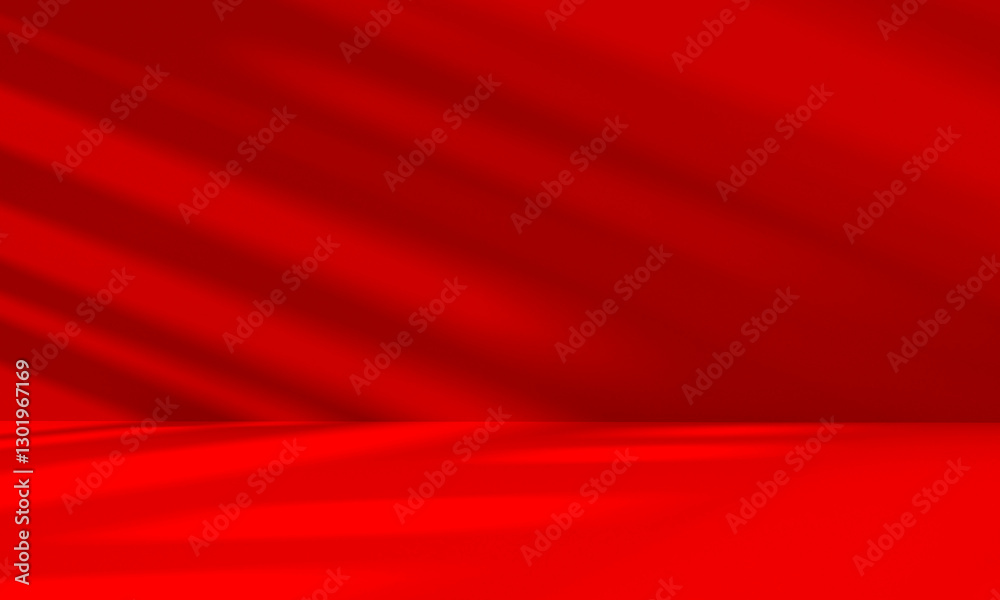Wall mural wall interior background, studio and backdrops show products.with shadow from window color red backg