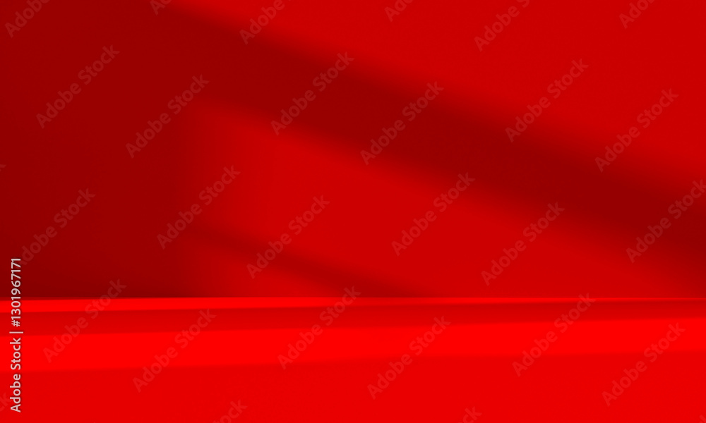 Wall mural wall interior background, studio and backdrops show products.with shadow from window color red backg