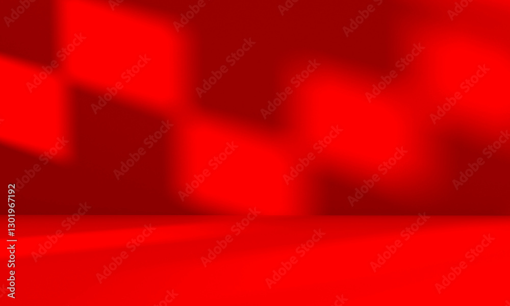Wall mural wall interior background, studio and backdrops show products.with shadow from window color red backg
