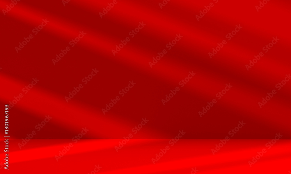 Wall mural wall interior background, studio and backdrops show products.with shadow from window color red backg