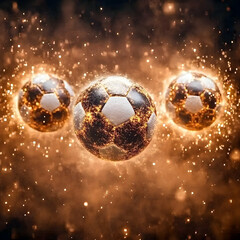 Fototapeta premium 3D Illustration - Soccer Balls in Fiery Atmosphere Background
