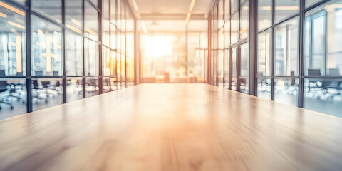 Illustration - Empty Wooden Table in Modern Office Space Interior