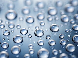 A stunning, ultra-clean visual of filtered drinking water droplets magnified under a high-powered microscope.