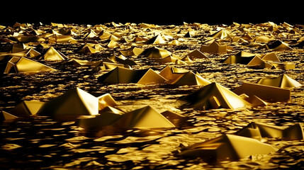 3D Abstract Background Golden Pyramids Liquid Gold Texture