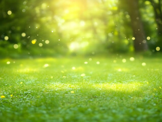 Obraz premium Green Grass Background Image - Nature, Sunlight, Bokeh, Spring