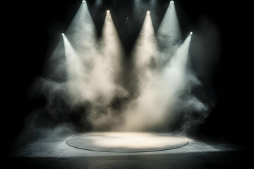 Photo Stage Lights Smoke Background Dark Empty Performance