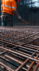 Photo Construction Site, Rebar Grid, Worker, Foundation, Concrete, Building, Industry, Steel, Infrastructure, Construction