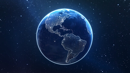Fototapeta premium Glowing Earth at night surrounded by stars and nebulae