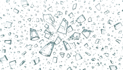 Shattered glass pieces scattered in mid-air against png