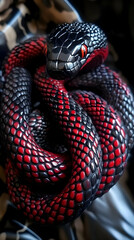 Fototapeta premium 3D Illustration Red and Black Snake Scales Reptile Coiled