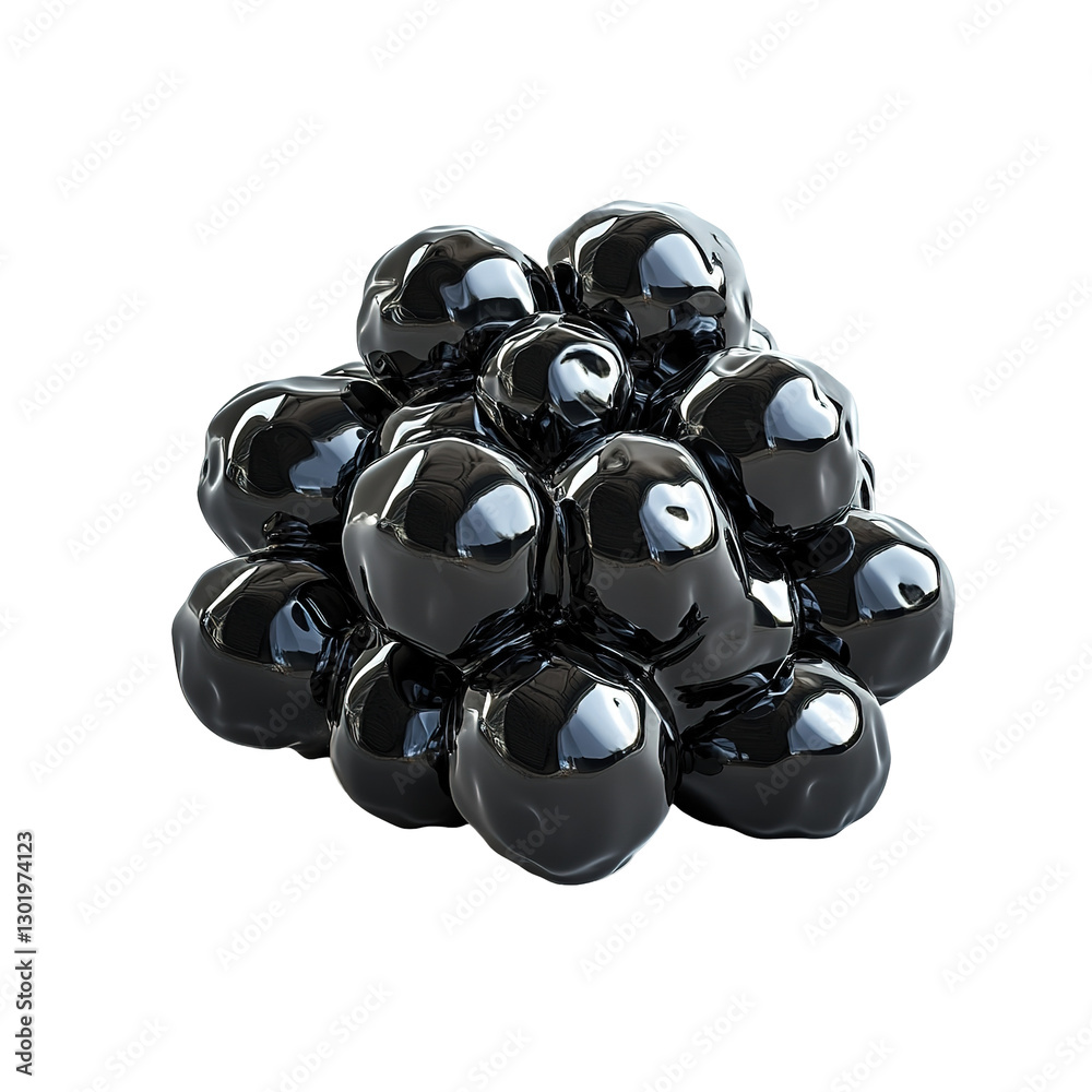 Wall mural this image is an abstract rendering of many glossy black spheres grouped together and reflective.