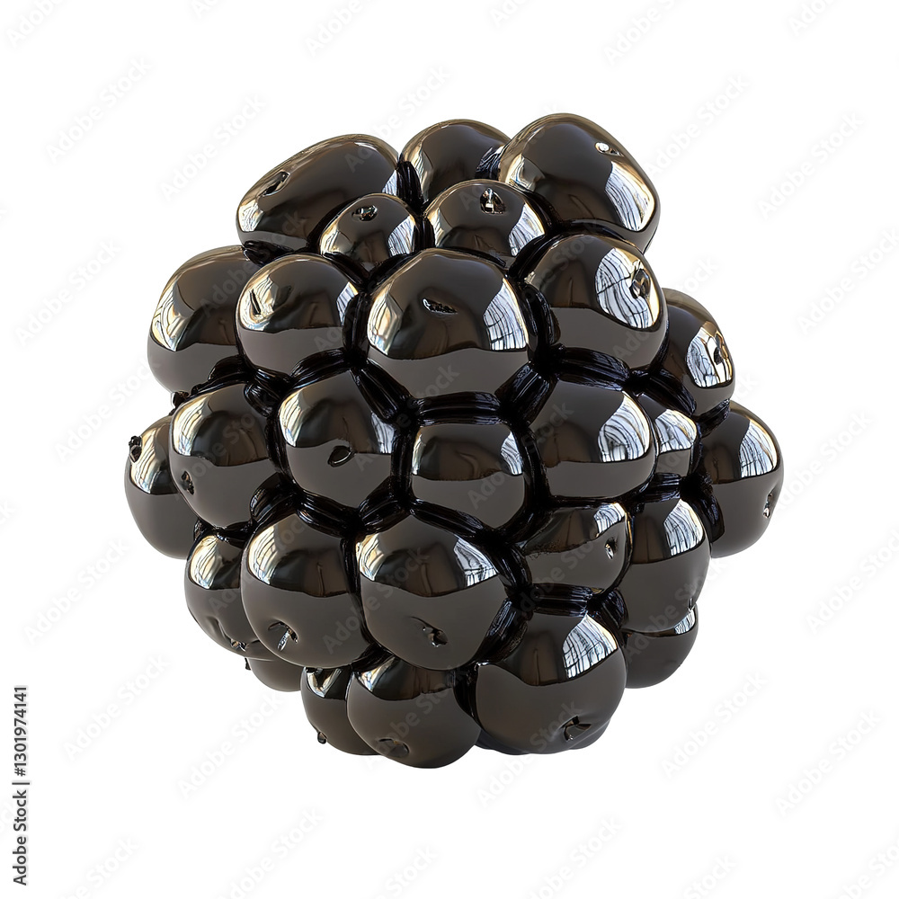 Wall mural this image displays an abstract composition featuring a sphere made of shiny, black spherical elemen