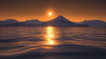 Illustration - Sunset Mountain Lake Reflection Scenic Landscape