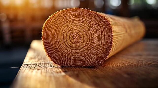 Rolled lumber log on wooden surface