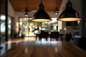 3D Illustration Background Blurred Room Interior Design Table Lamps Lighting Wooden Floor