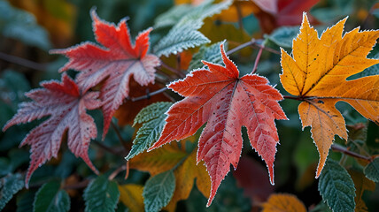 autumn leaves on the ground,
red maple leaves