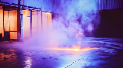 Obraz premium Abstract Background Illustration - Smoke, Light, Purple, Blue, Orange, Building