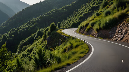 road to the mountains,
winding road in the mountains