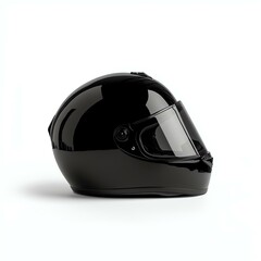 Obraz premium Isolated on White Background, Sleek black motorcycle helmet profile shot.