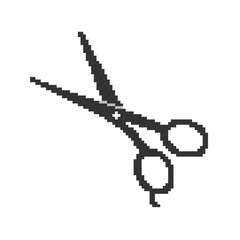 Pixel art of scissor. Pixelated scissor, barbershop logo. Salon icon. 