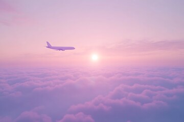 Aerial View of a Plane Above Pink Clouds at Sunrise