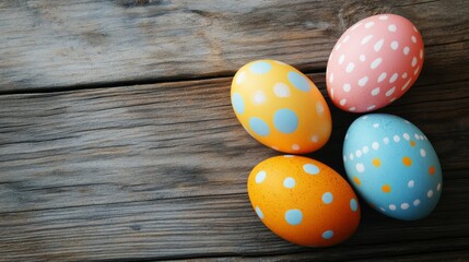Colorful easter eggs arranged on black wooden background, festive spring holiday decoration concept.


